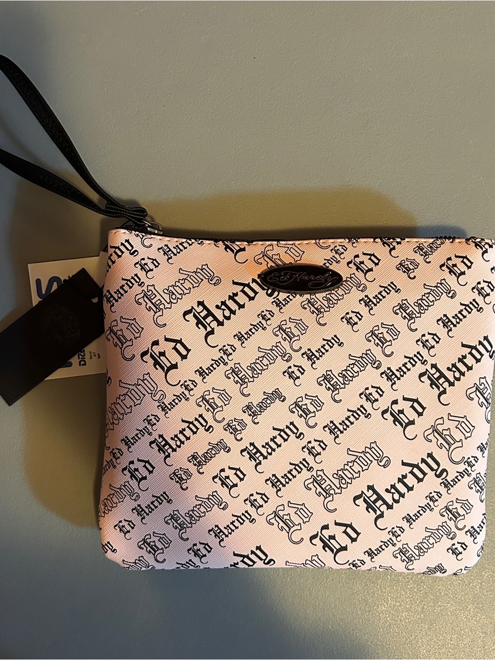 Ed Hardy Black and Pink Wristlet NEW